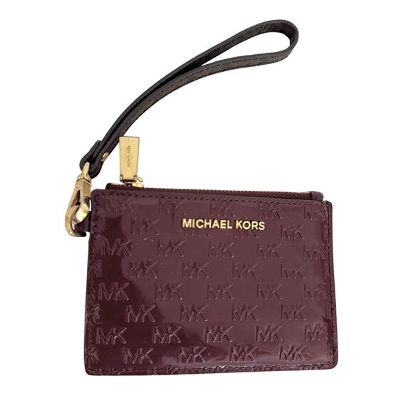 Michael Kors Signature Jet Set Small Leather Coin Wallet ID Wristlet Merlot - Picture 1 of 9